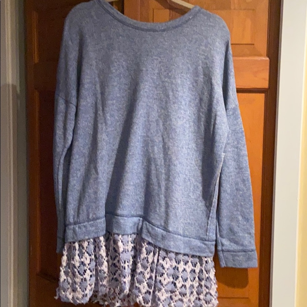 Free people blue with lace sweatshirt
